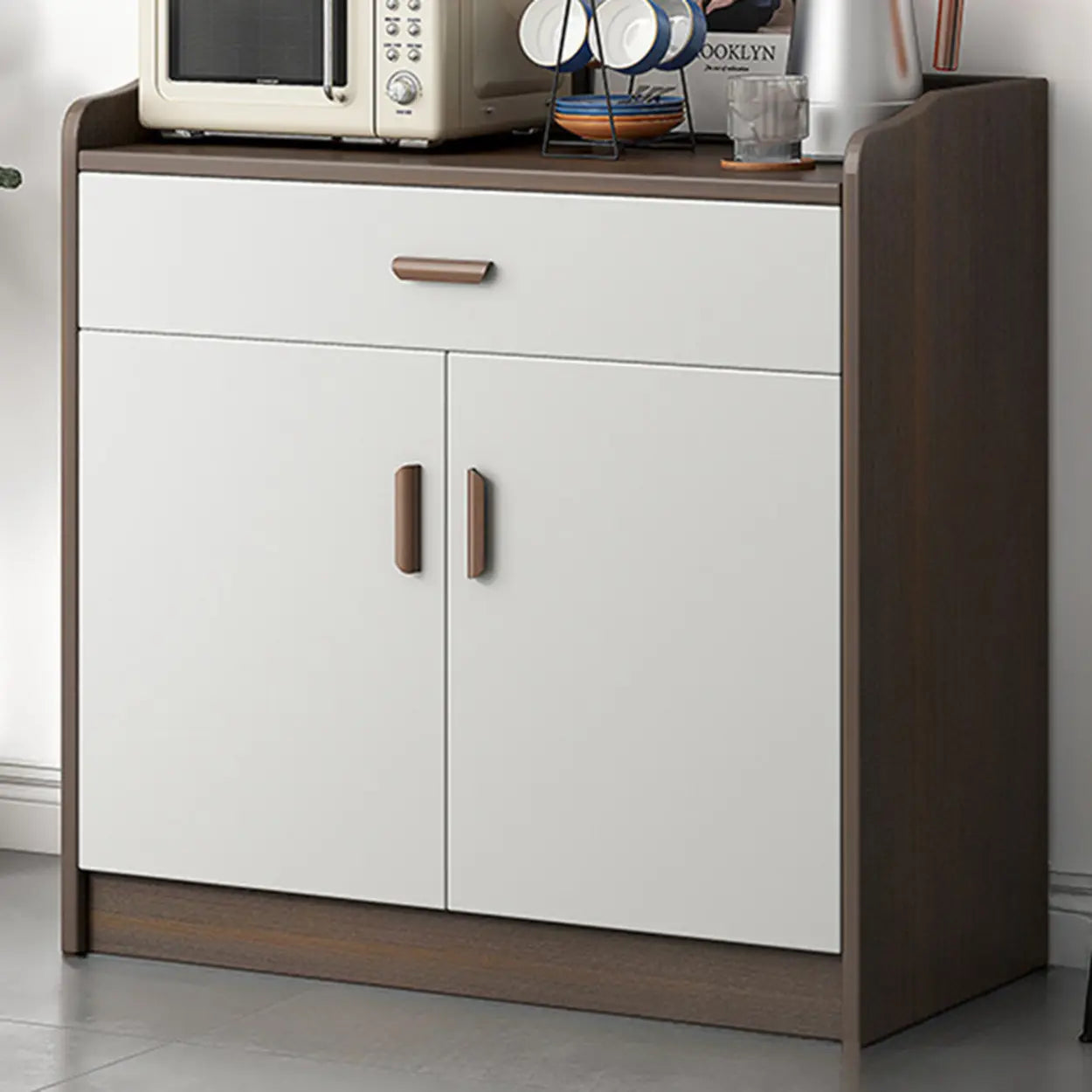 Freestanding Teak Floor Buffet with Shelves and Drawers — Teak