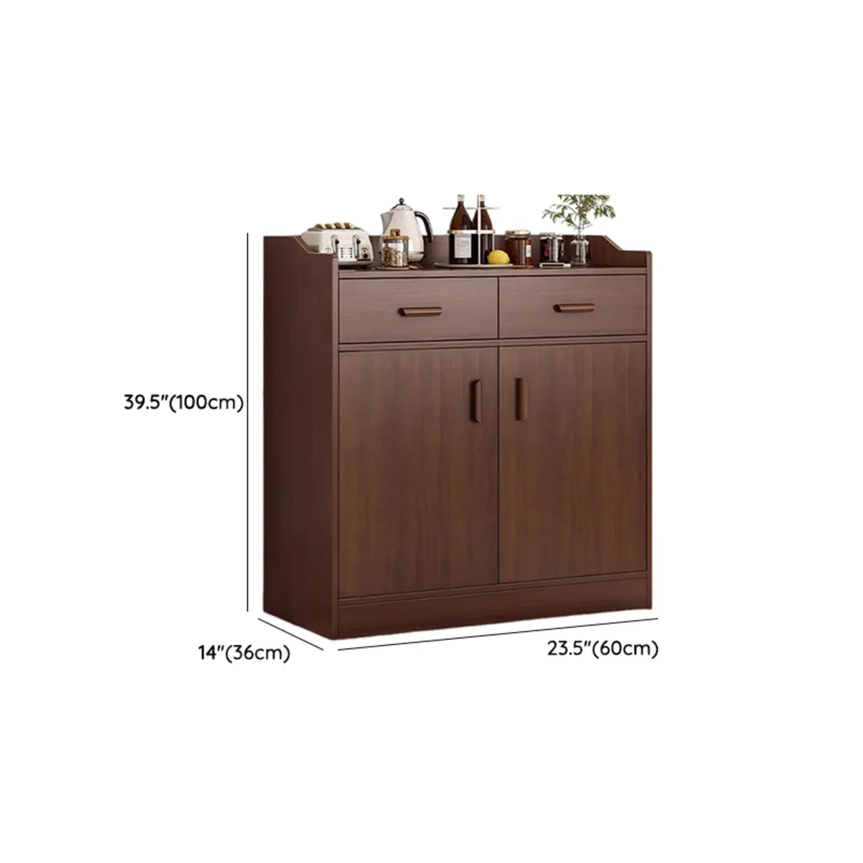 Freestanding Teak Floor Buffet with Shelves and Drawers