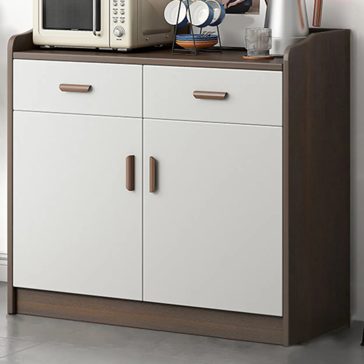 Freestanding Teak Floor Buffet with Shelves and Drawers — Teak