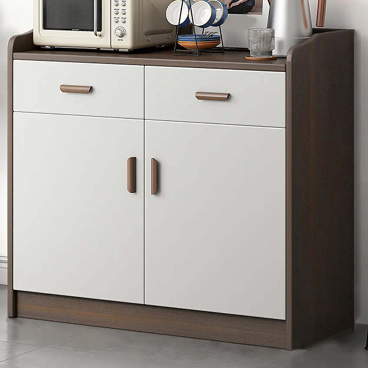 Freestanding Teak Floor Buffet with Shelves and Drawers — Teak