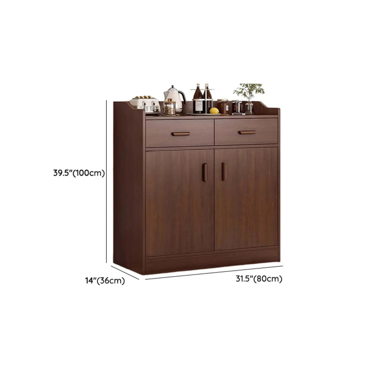 Freestanding Teak Floor Buffet with Shelves and Drawers