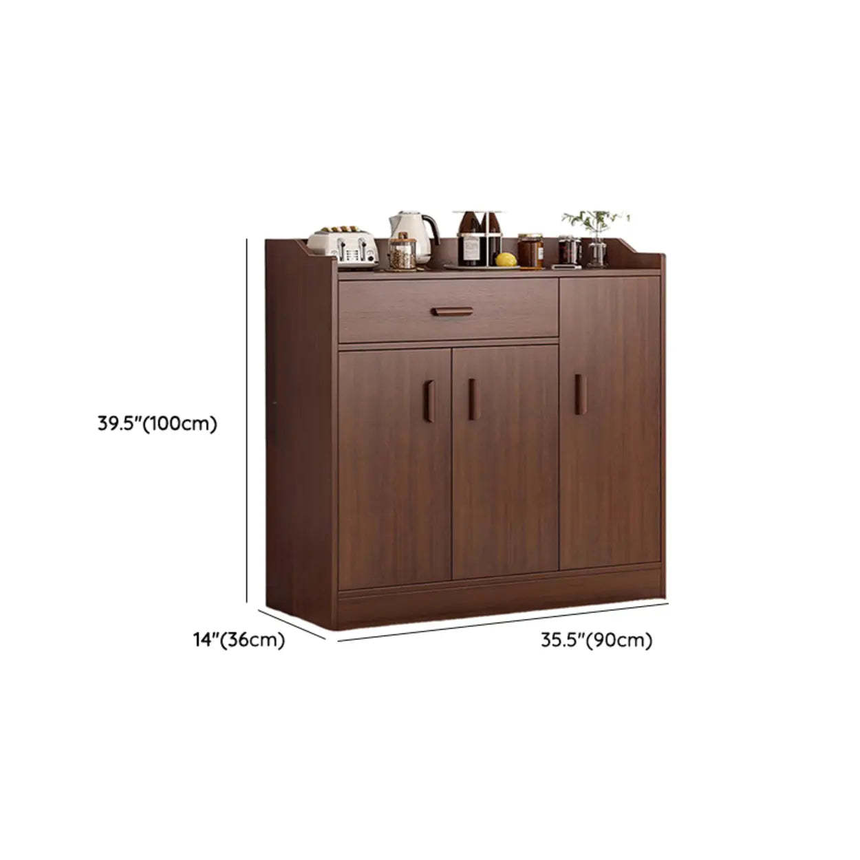 Freestanding Teak Floor Buffet with Shelves and Drawers