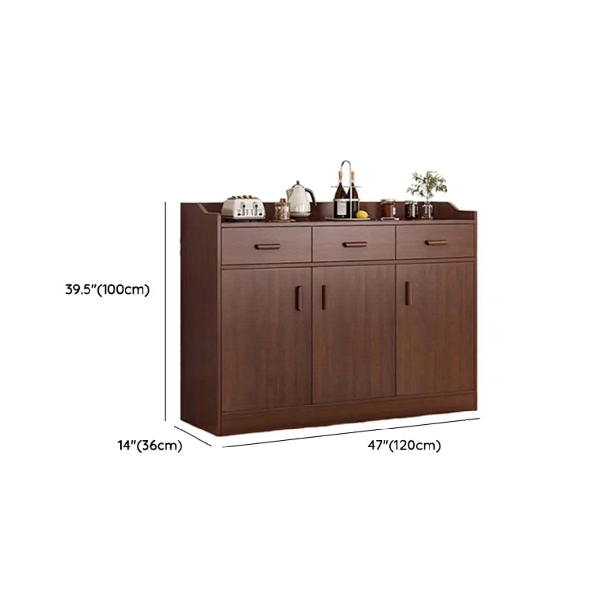 Freestanding Teak Floor Buffet with Shelves and Drawers