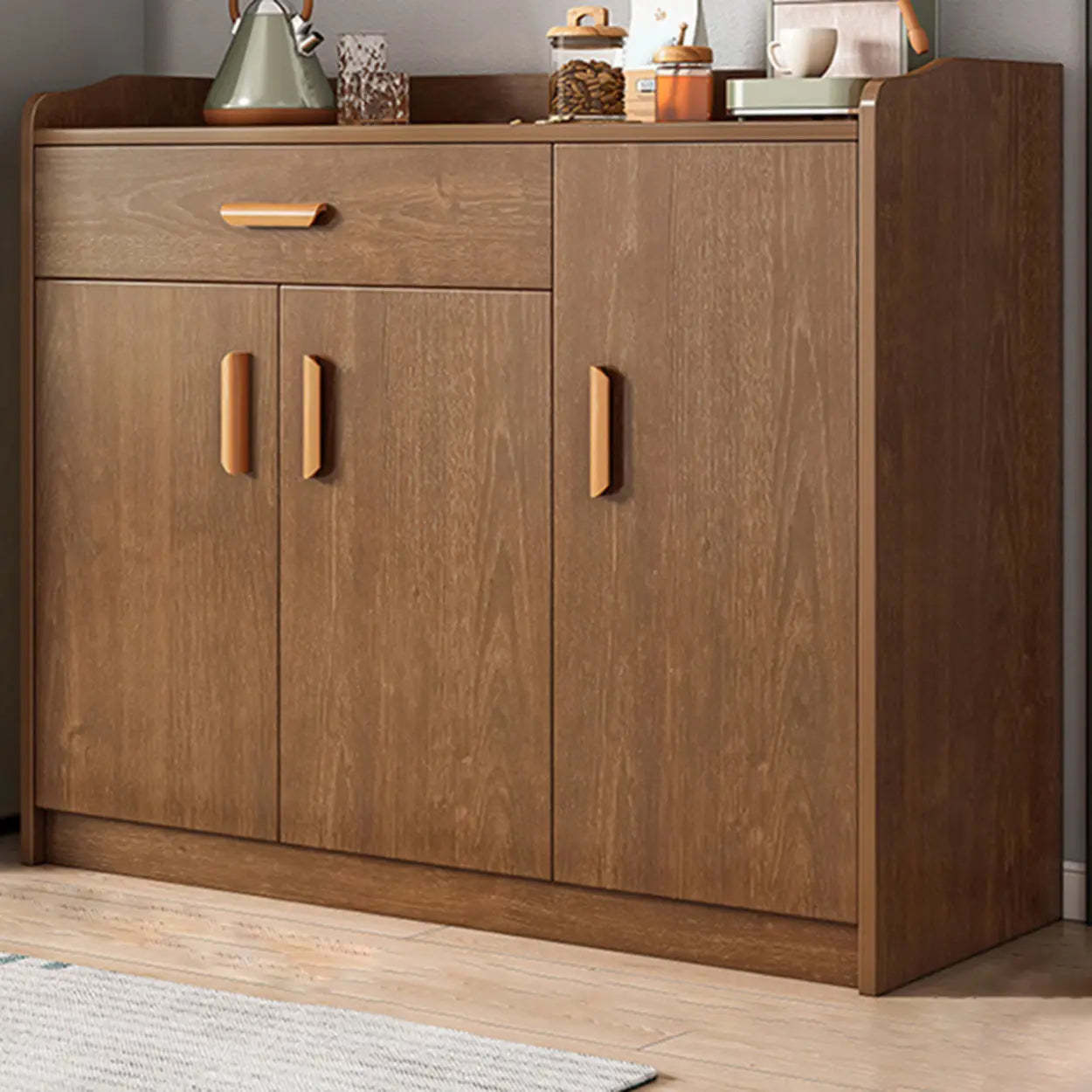 Freestanding Teak Floor Buffet with Shelves and Drawers — Teak