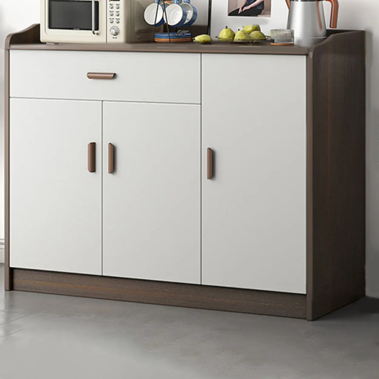 Freestanding Teak Floor Buffet with Shelves and Drawers