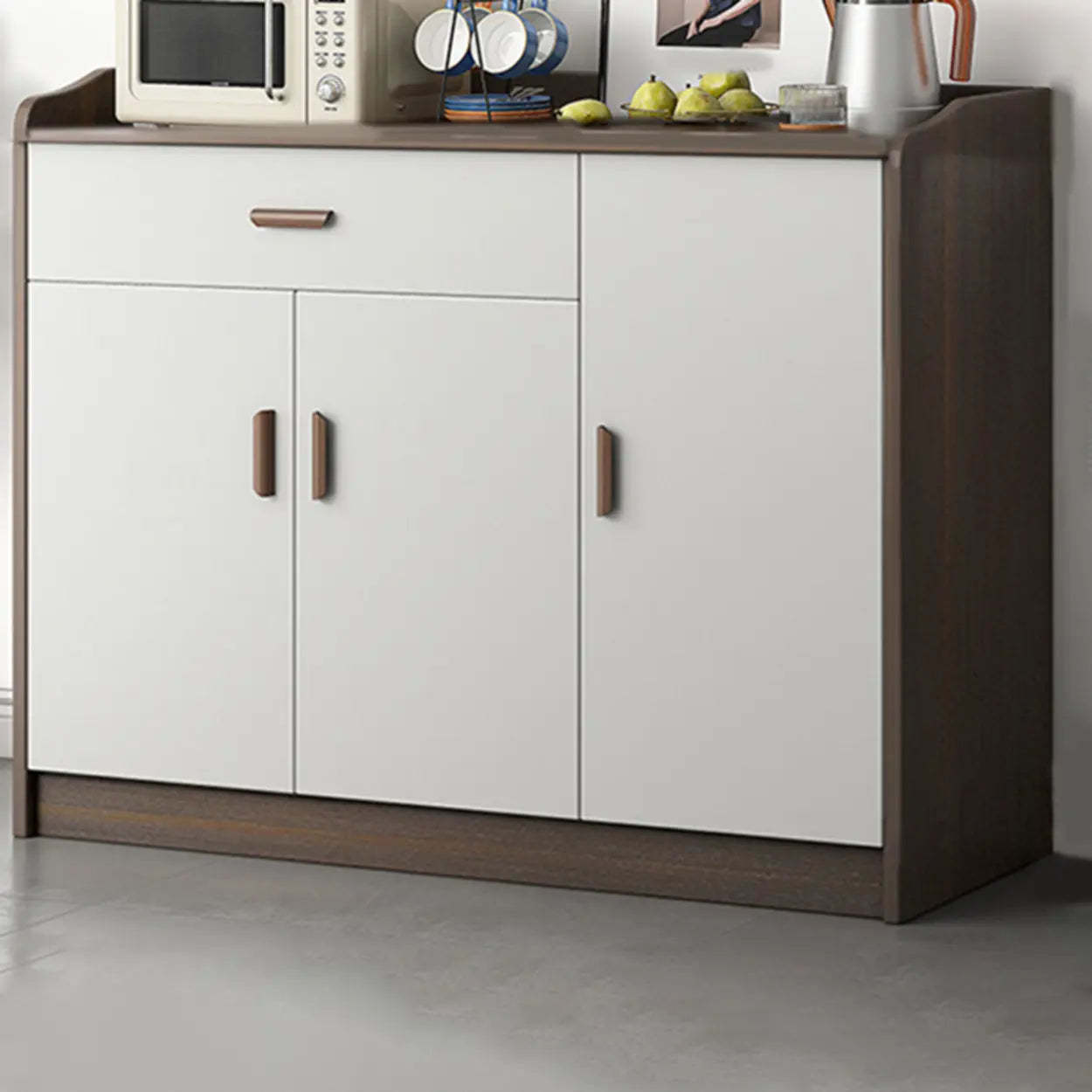 Freestanding Teak Floor Buffet with Shelves and Drawers