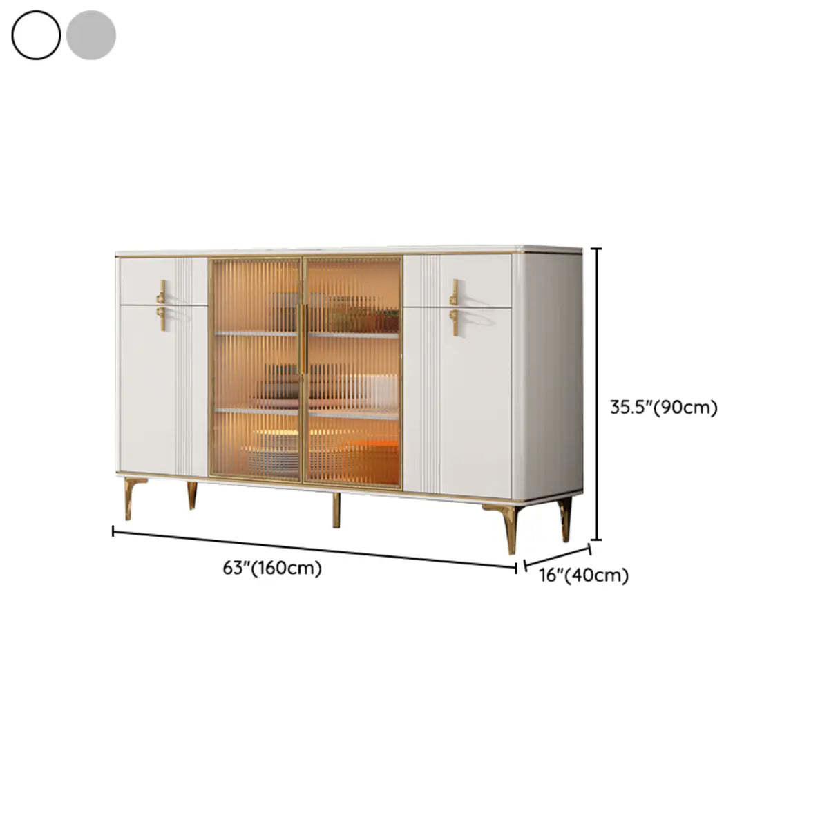 Freestanding White Stone Top Buffet with Drawers and Shelves