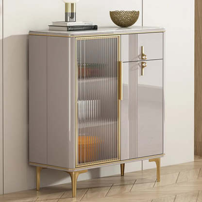 Freestanding White Stone Top Buffet with Drawers and Shelves — White