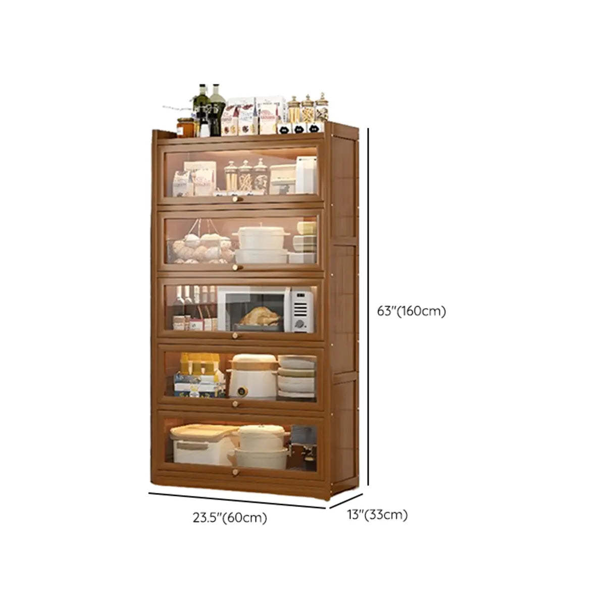 Tall Tan Wood Freestanding Sideboard with Clear Doors