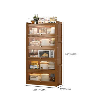Tall Tan Wood Freestanding Sideboard with Clear Doors