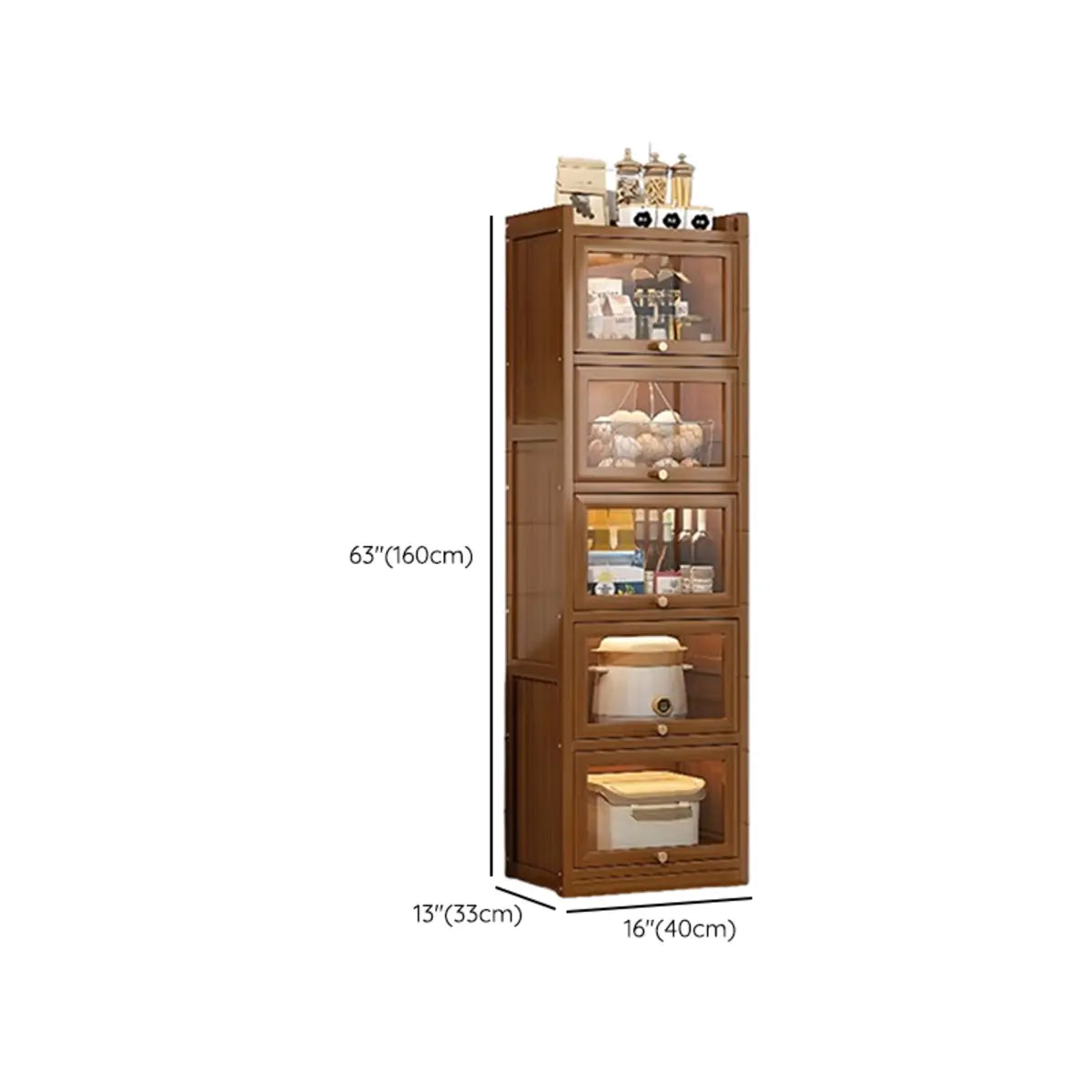 Tall Tan Wood Freestanding Sideboard with Clear Doors