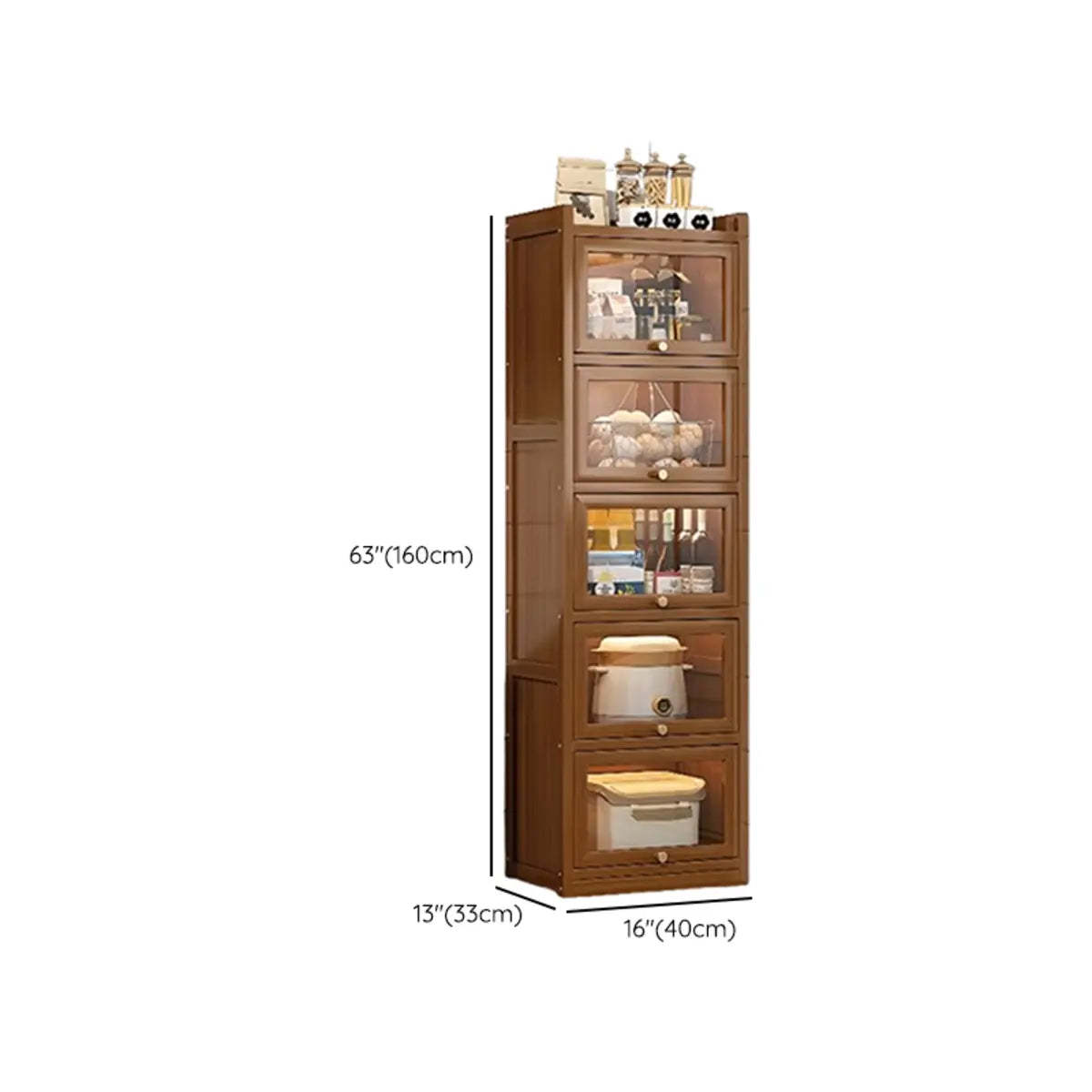 Tall Tan Wood Freestanding Sideboard with Clear Doors