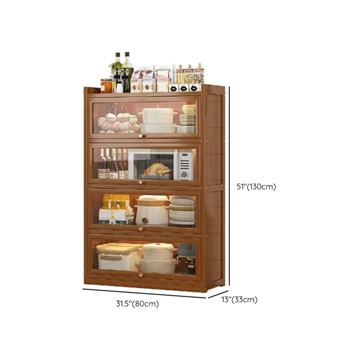 Tall Tan Wood Freestanding Sideboard with Clear Doors