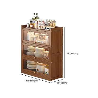 Tall Tan Wood Freestanding Sideboard with Clear Doors