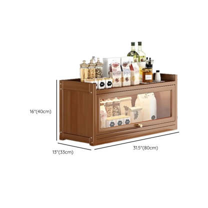 Tall Tan Wood Freestanding Sideboard with Clear Doors