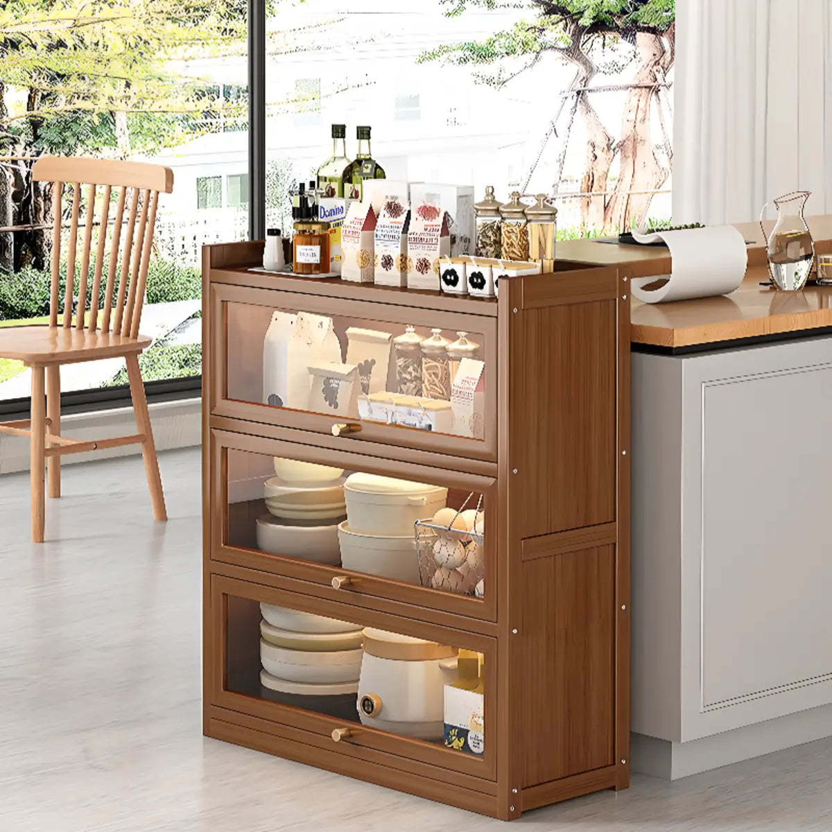 Modern tall clear buffets & sideboards in wood — 31" L x 13" W x 39" H / Tan