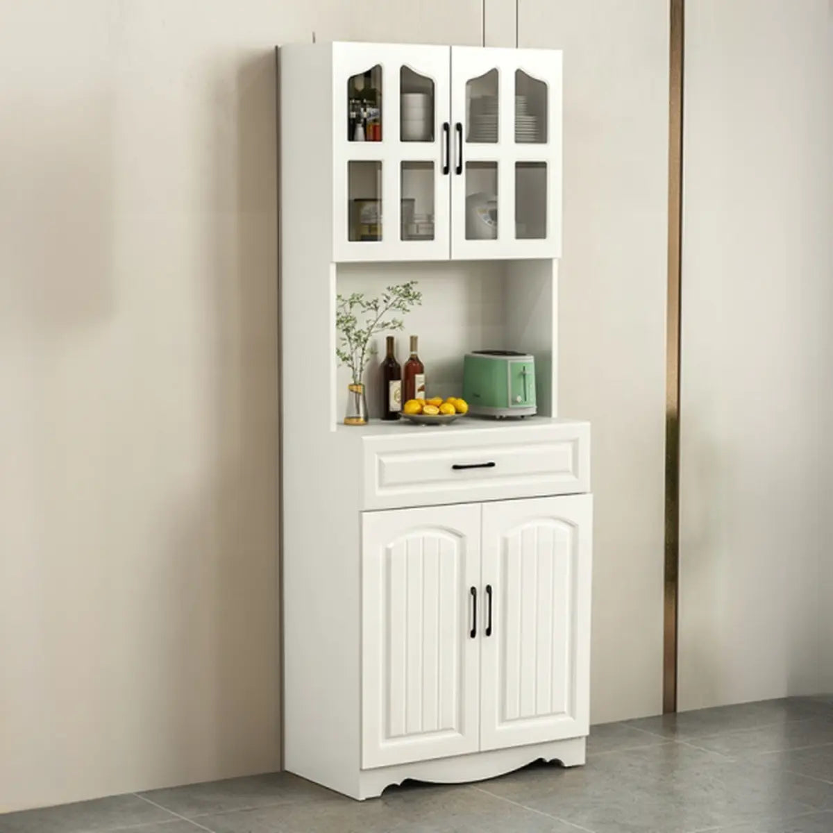 Freestanding Wood Dining Hutch China Cabinet — Light Walnut