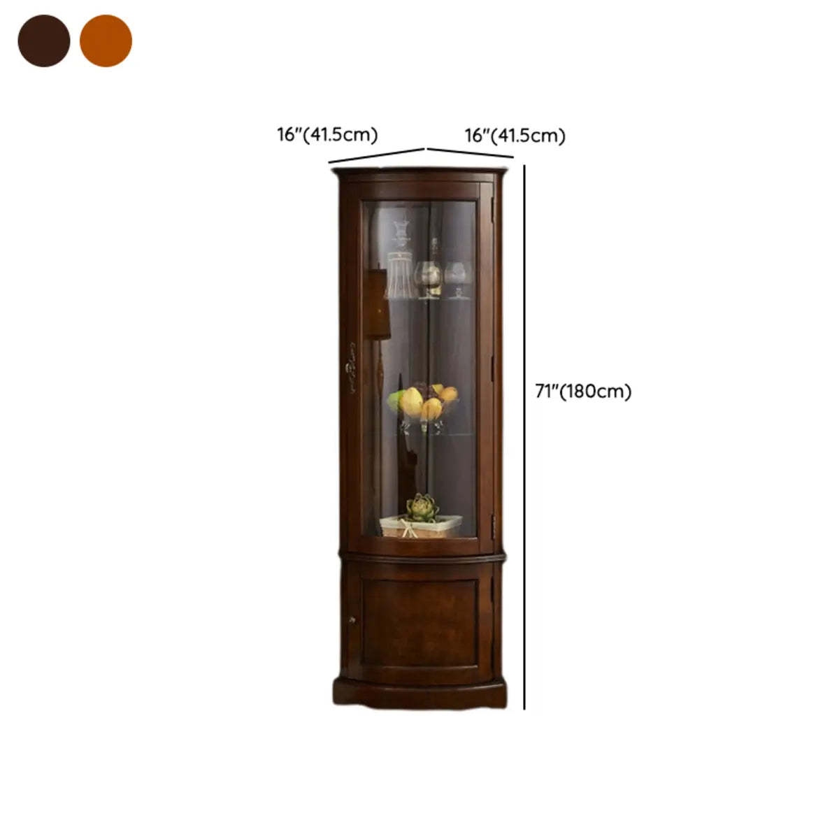 Freestanding Wood Glass-Door Corner Wine Cabinet