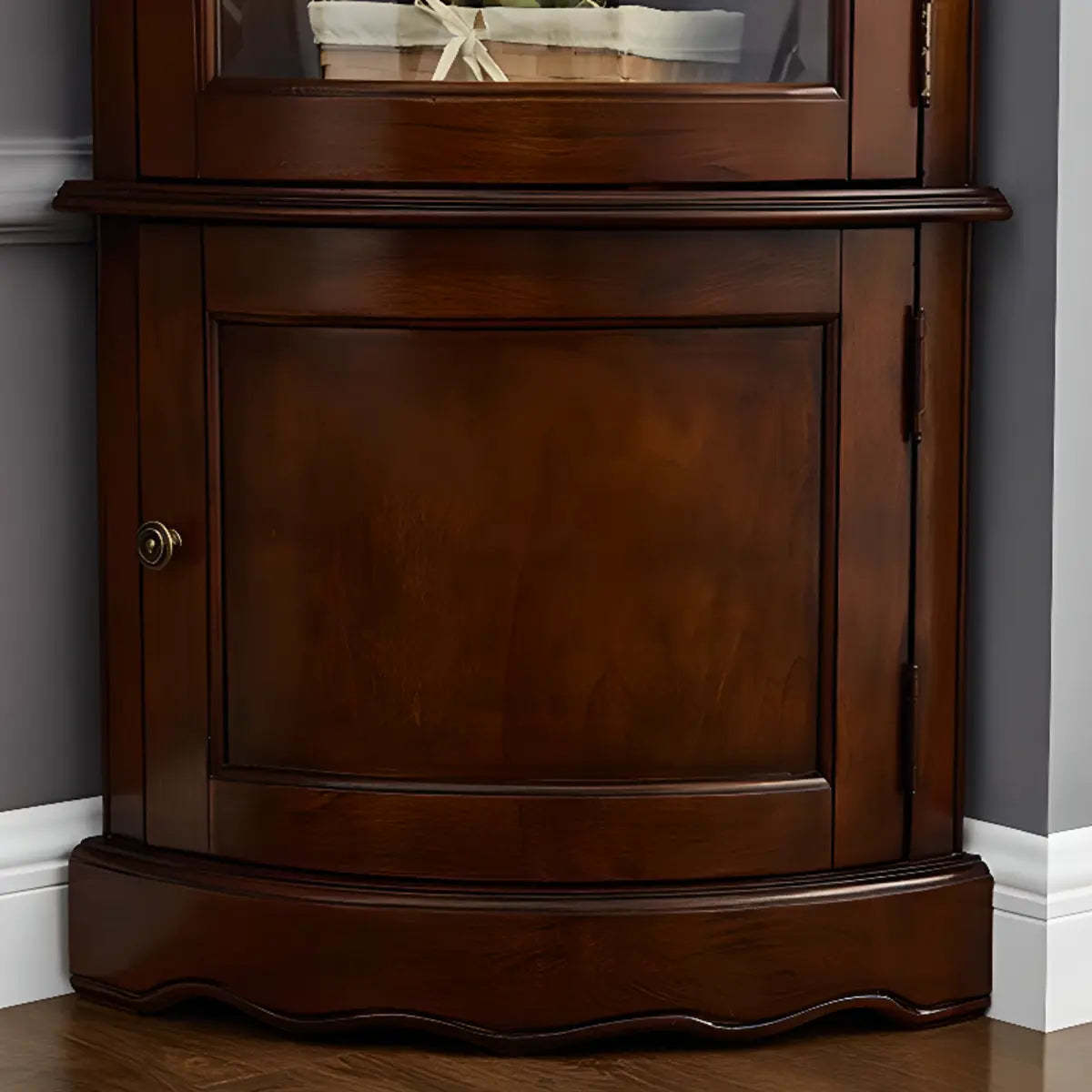 Freestanding Wood Glass-Door Corner Wine Cabinet