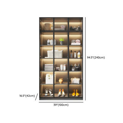 Freestanding Gray Wood Glass-Door LED Display Cabinet — Led Lights Included