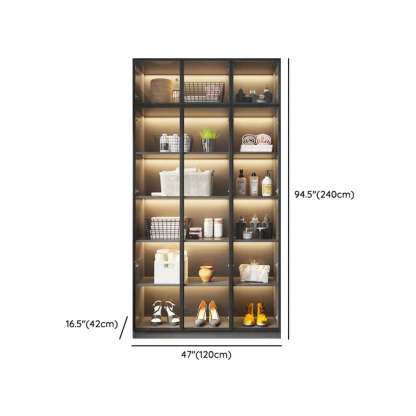 Freestanding Gray Wood Glass-Door LED Display Cabinet — Led Lights Not Included