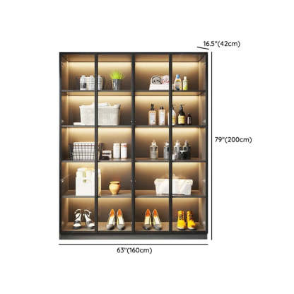 Freestanding Gray Wood Glass-Door LED Display Cabinet