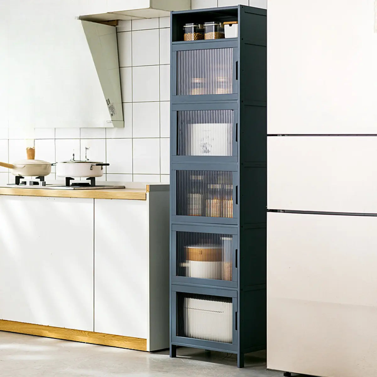 Freestanding Tall Wood Kitchen China Cabinet — Wicker & Rattan