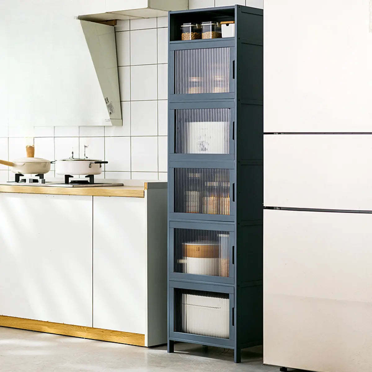 Freestanding Tall Wood Kitchen China Cabinet — Wicker & Rattan