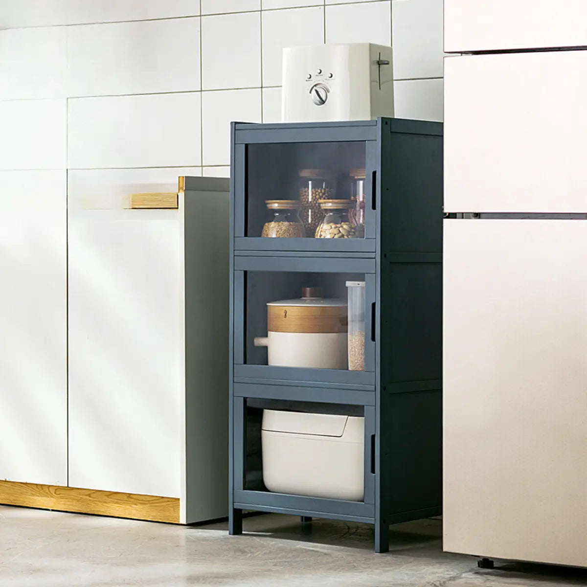 Freestanding Tall Wood Kitchen China Cabinet — Wicker & Rattan