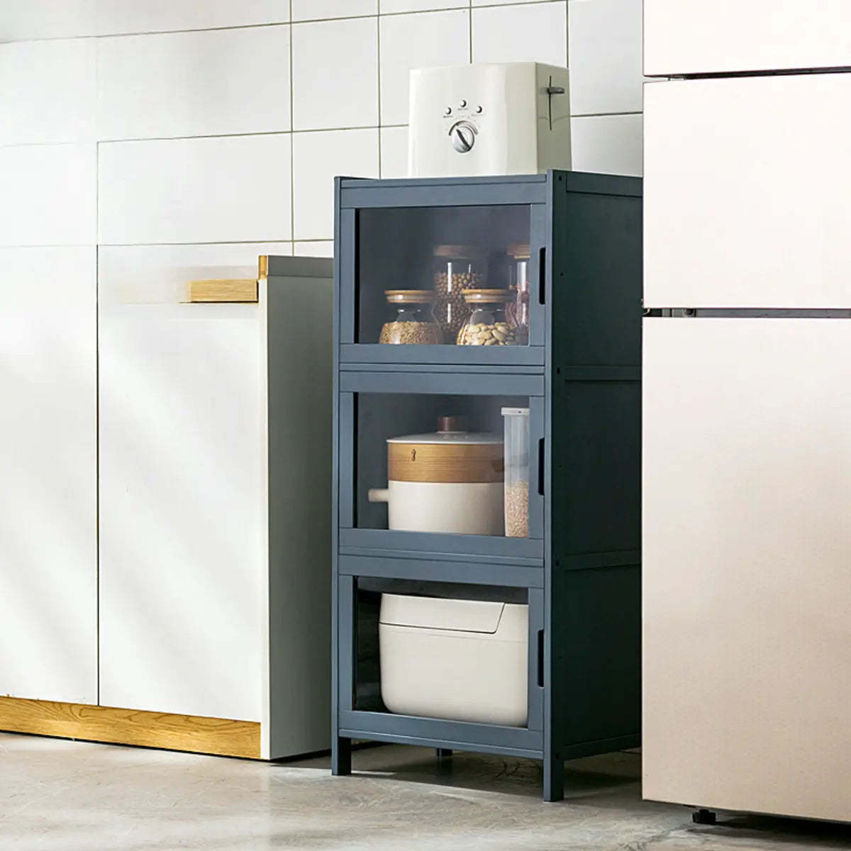 Freestanding Tall Wood Kitchen China Cabinet — Wicker & Rattan
