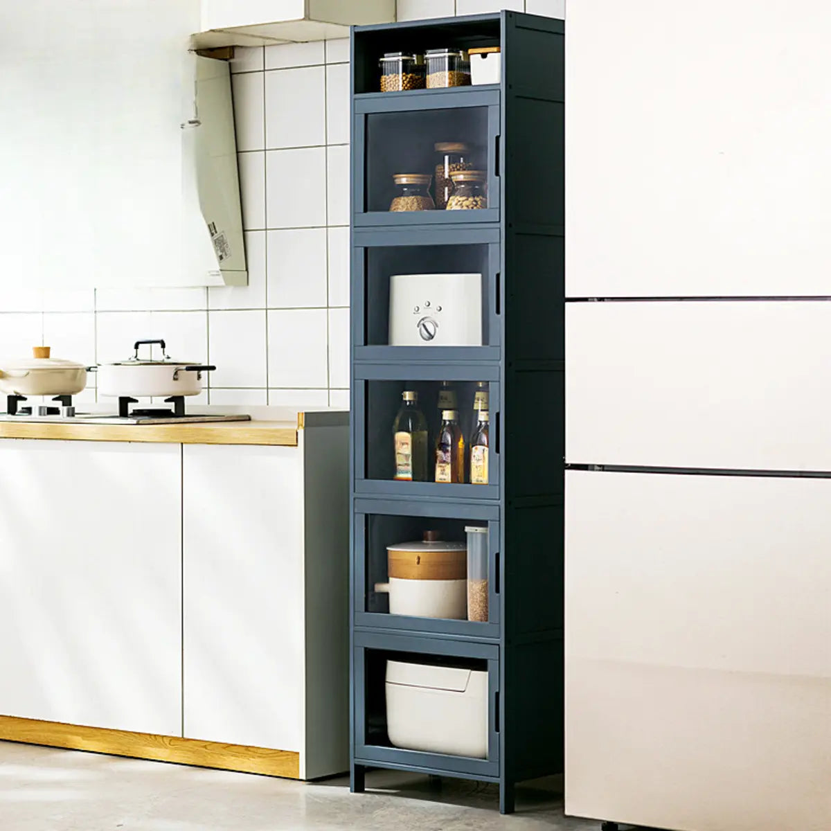 Freestanding Tall Wood Kitchen China Cabinet — Wicker & Rattan