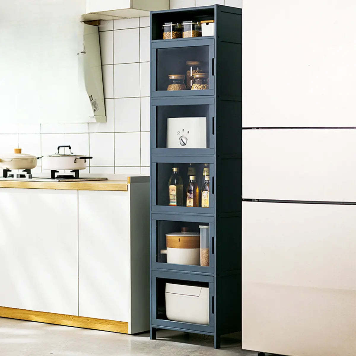 Freestanding Tall Wood Kitchen China Cabinet — Wicker & Rattan
