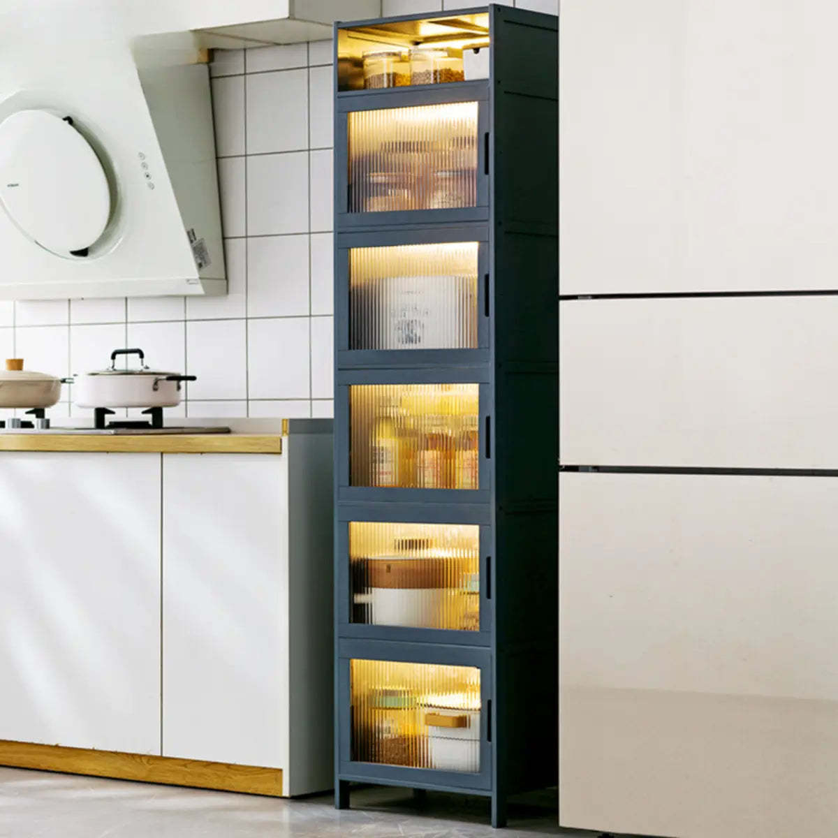 Freestanding Tall Wood Kitchen China Cabinet — Clear Acrylic