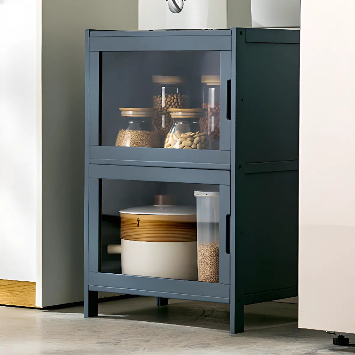 Freestanding Tall Wood Kitchen China Cabinet — Clear Acrylic