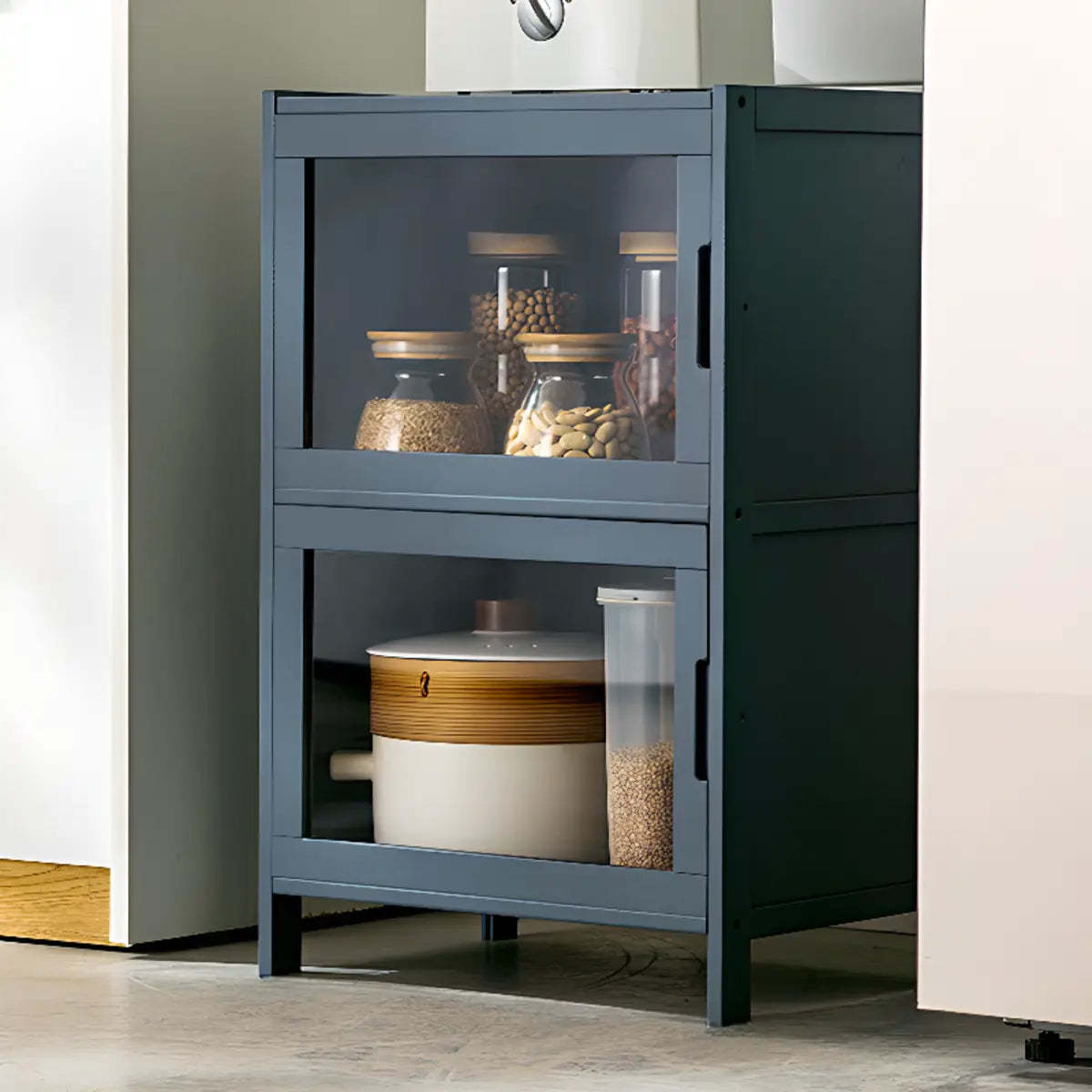 Freestanding Tall Wood Kitchen China Cabinet — Clear Acrylic