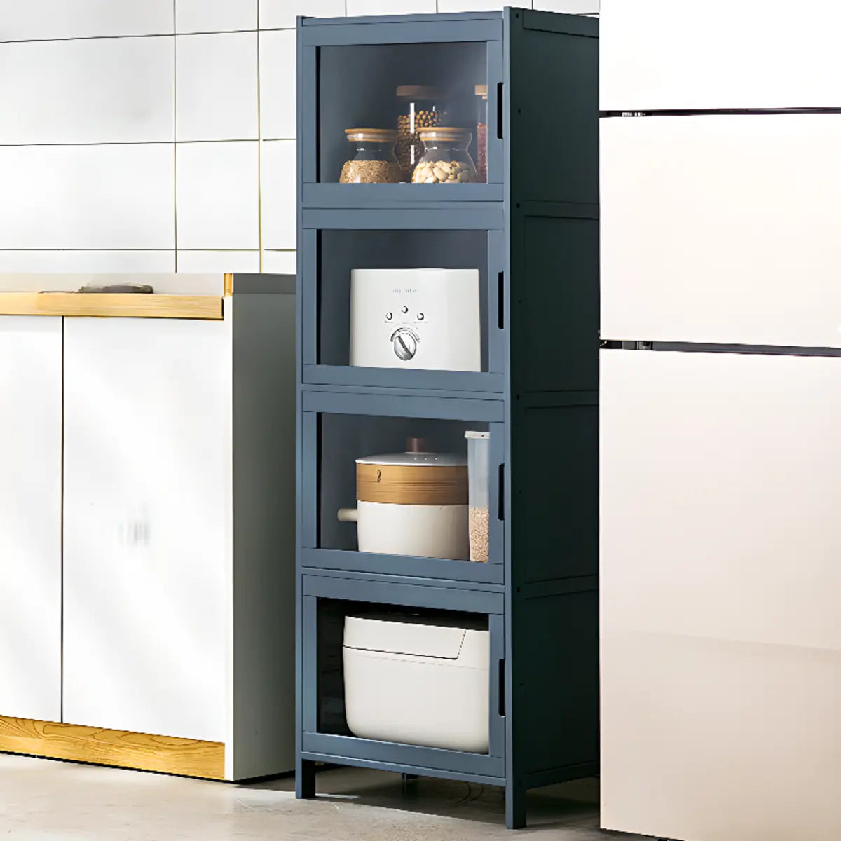 Freestanding Tall Wood Kitchen China Cabinet — Clear Acrylic