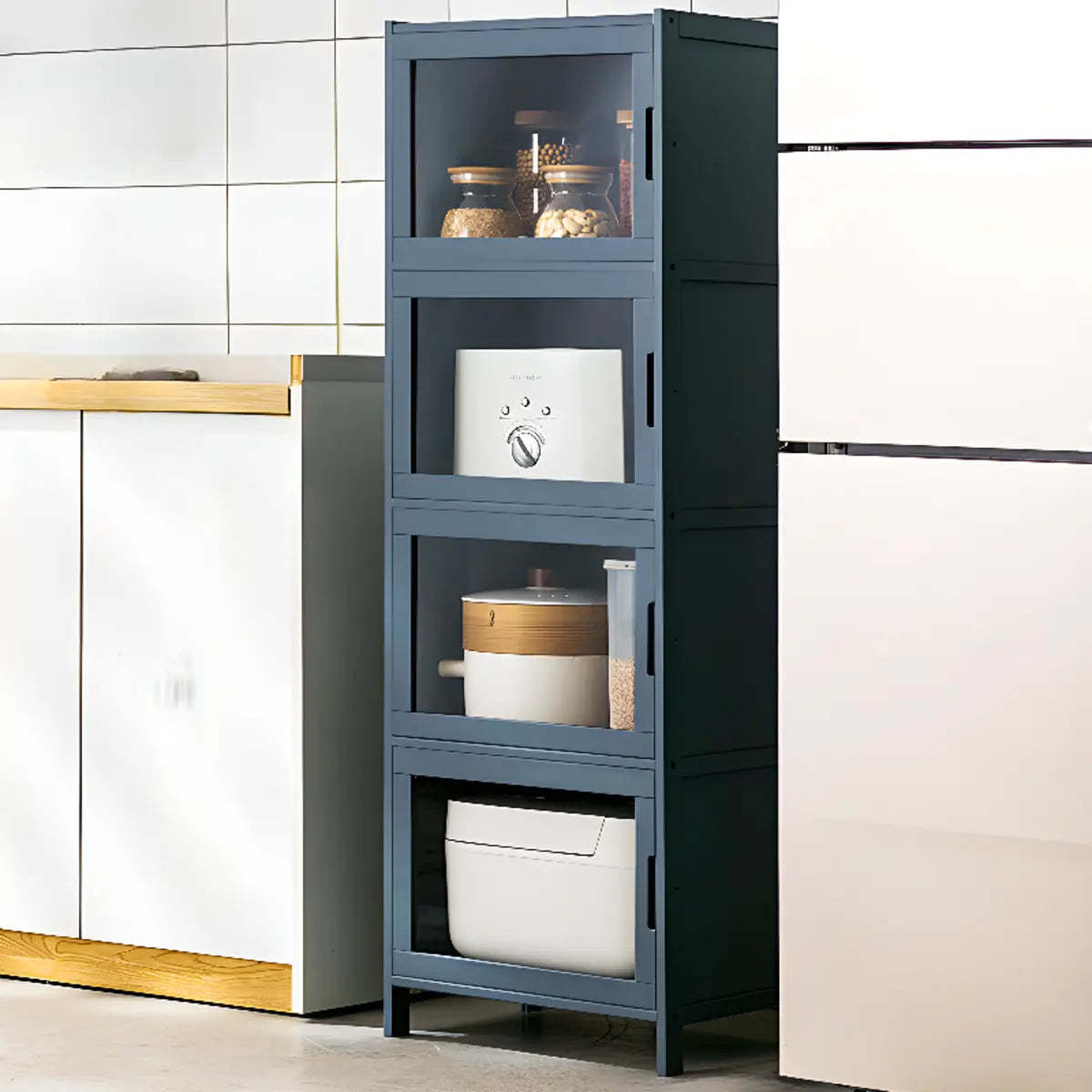 Freestanding Tall Wood Kitchen China Cabinet — Clear Acrylic
