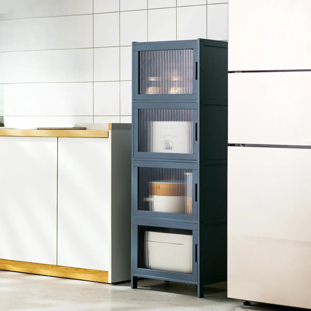 Freestanding Tall Wood Kitchen China Cabinet — Clear Acrylic