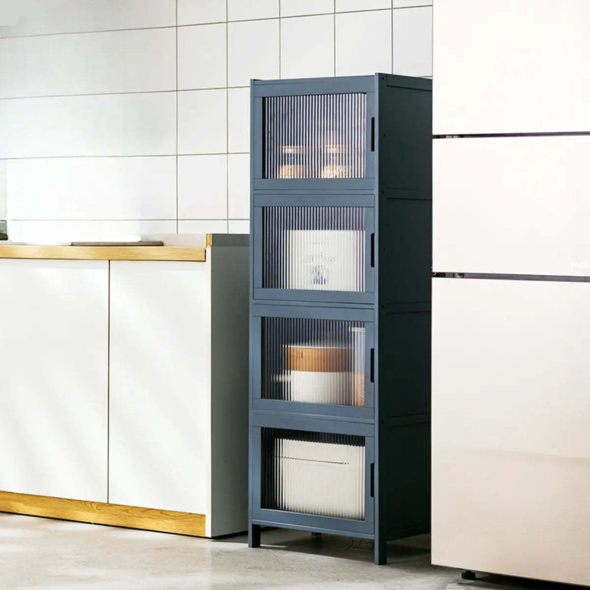 Freestanding Tall Wood Kitchen China Cabinet — Clear Acrylic