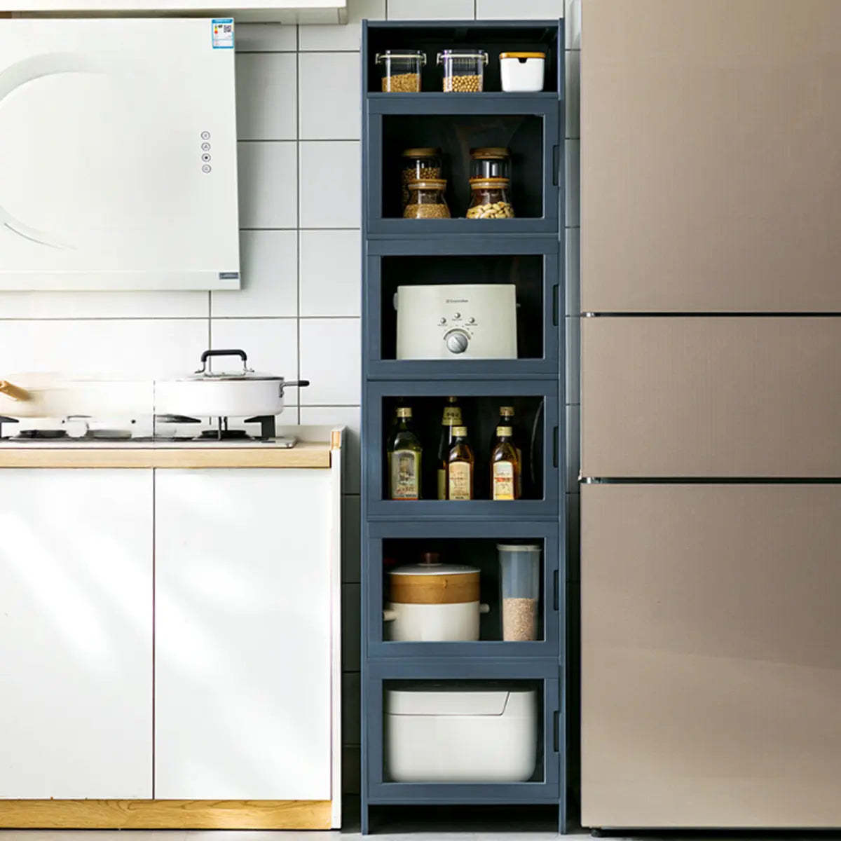 Freestanding Tall Wood Kitchen China Cabinet — Embossed Acrylic