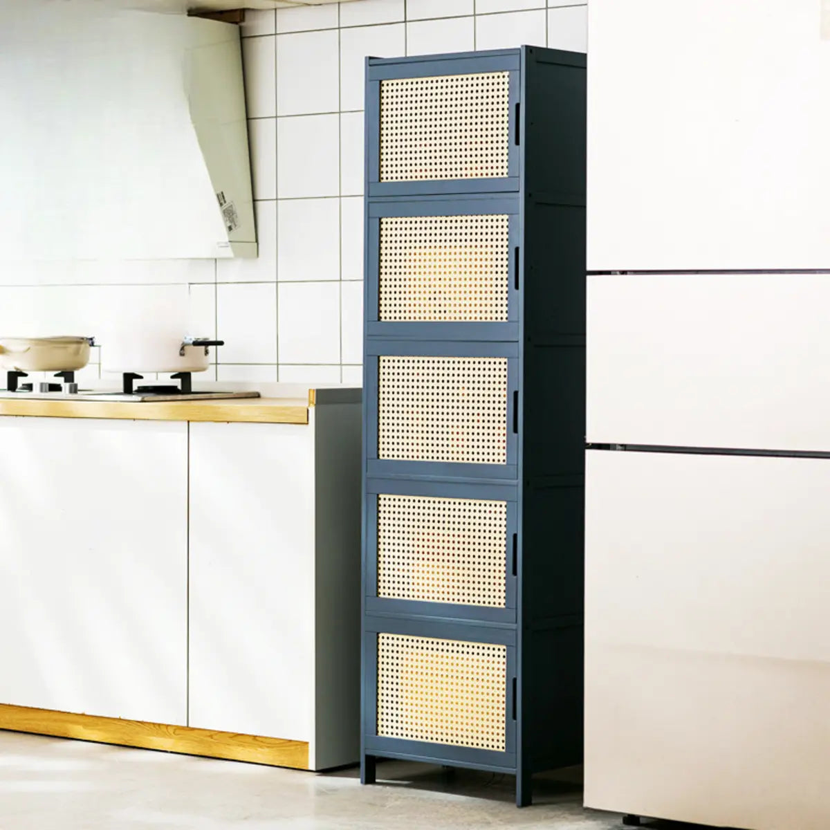 Freestanding Tall Wood Kitchen China Cabinet — Embossed Acrylic