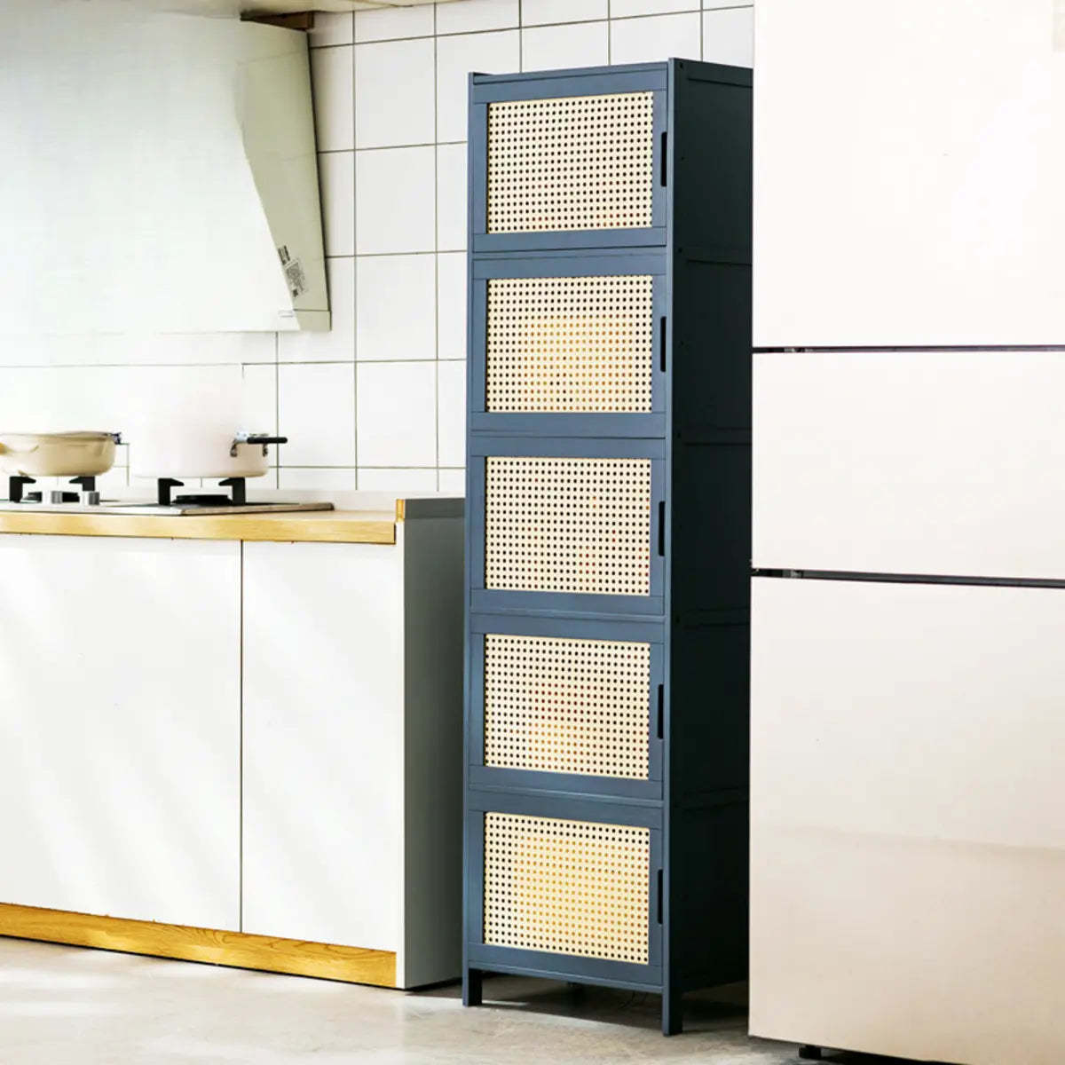 Modern storage tall wine cabinets in rattan — 17" L x 13" W x 61" H