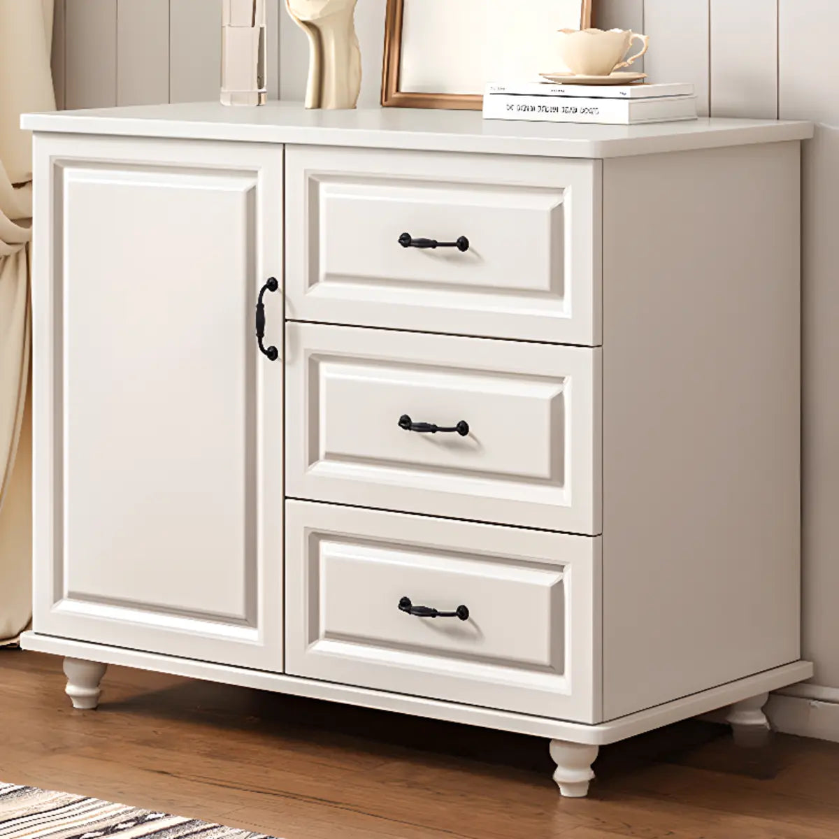 Freestanding Wood Slab White Buffet — Dark Walnut