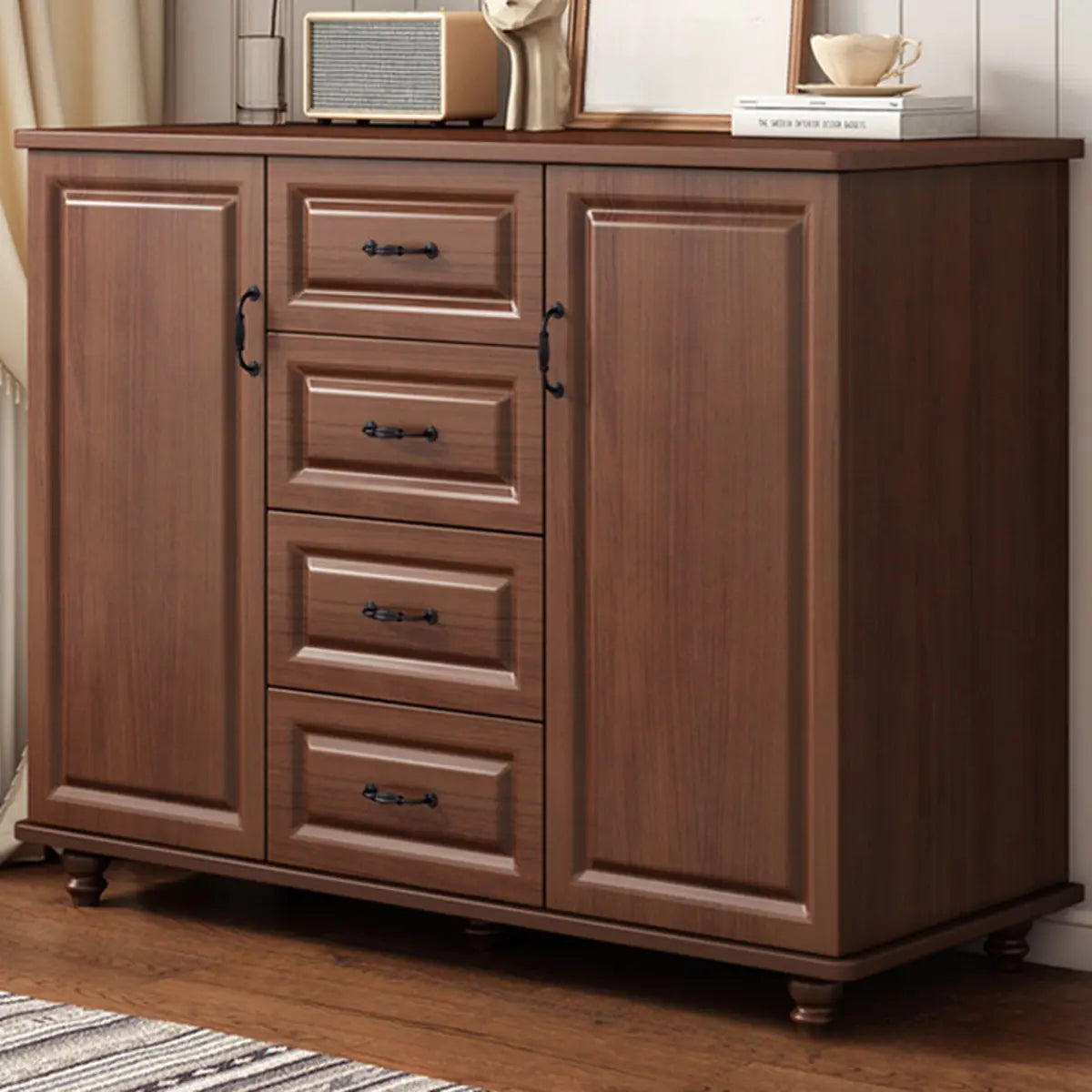 Freestanding Wood Slab White Buffet — Walnut/ White