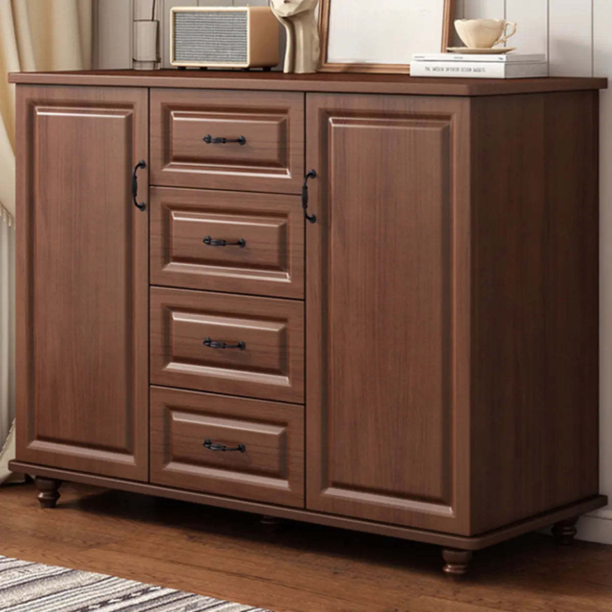 Freestanding Wood Slab White Buffet — Walnut/ White