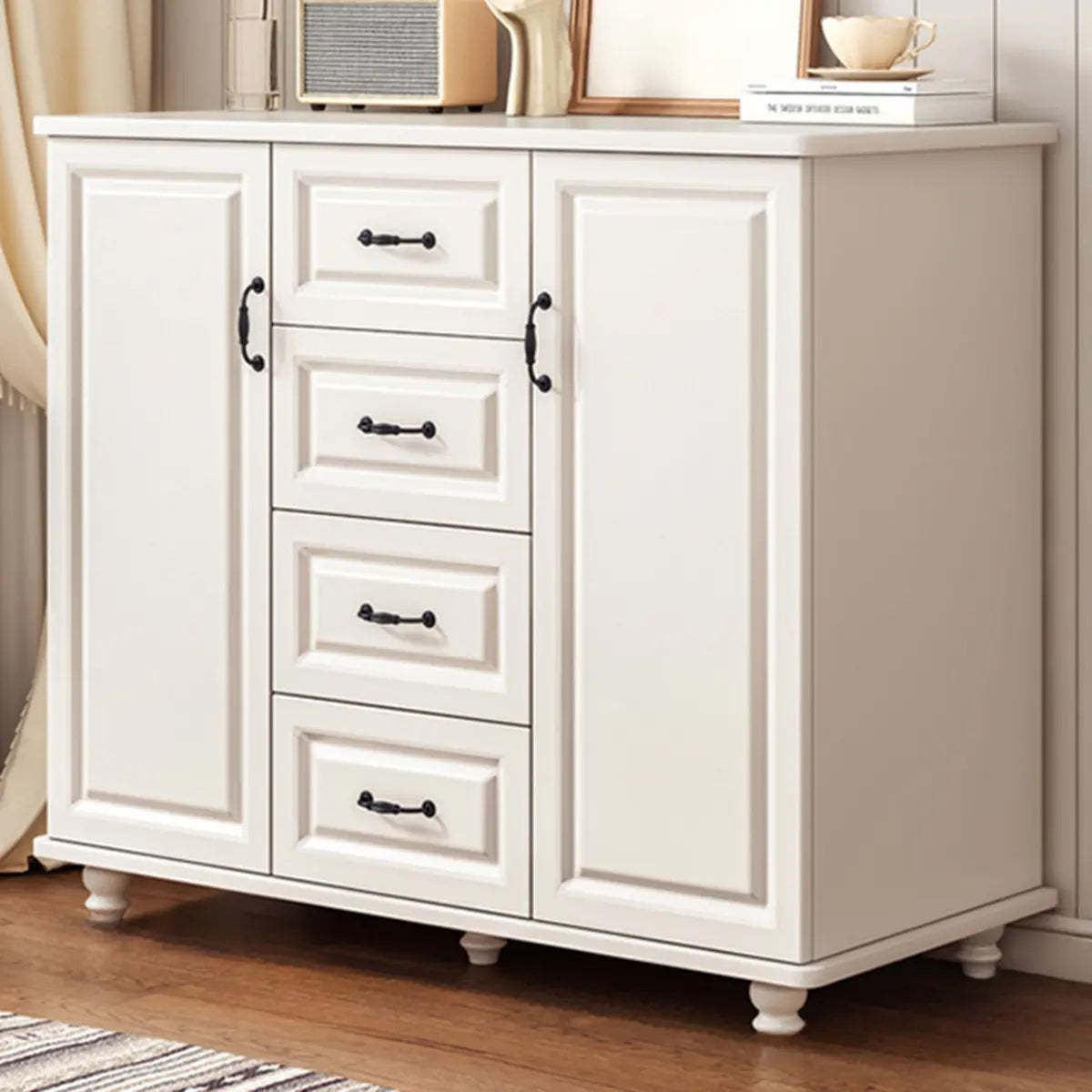 Freestanding Wood Slab White Buffet — White