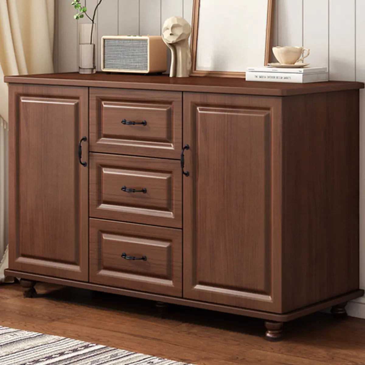 Freestanding Wood Slab White Buffet — White