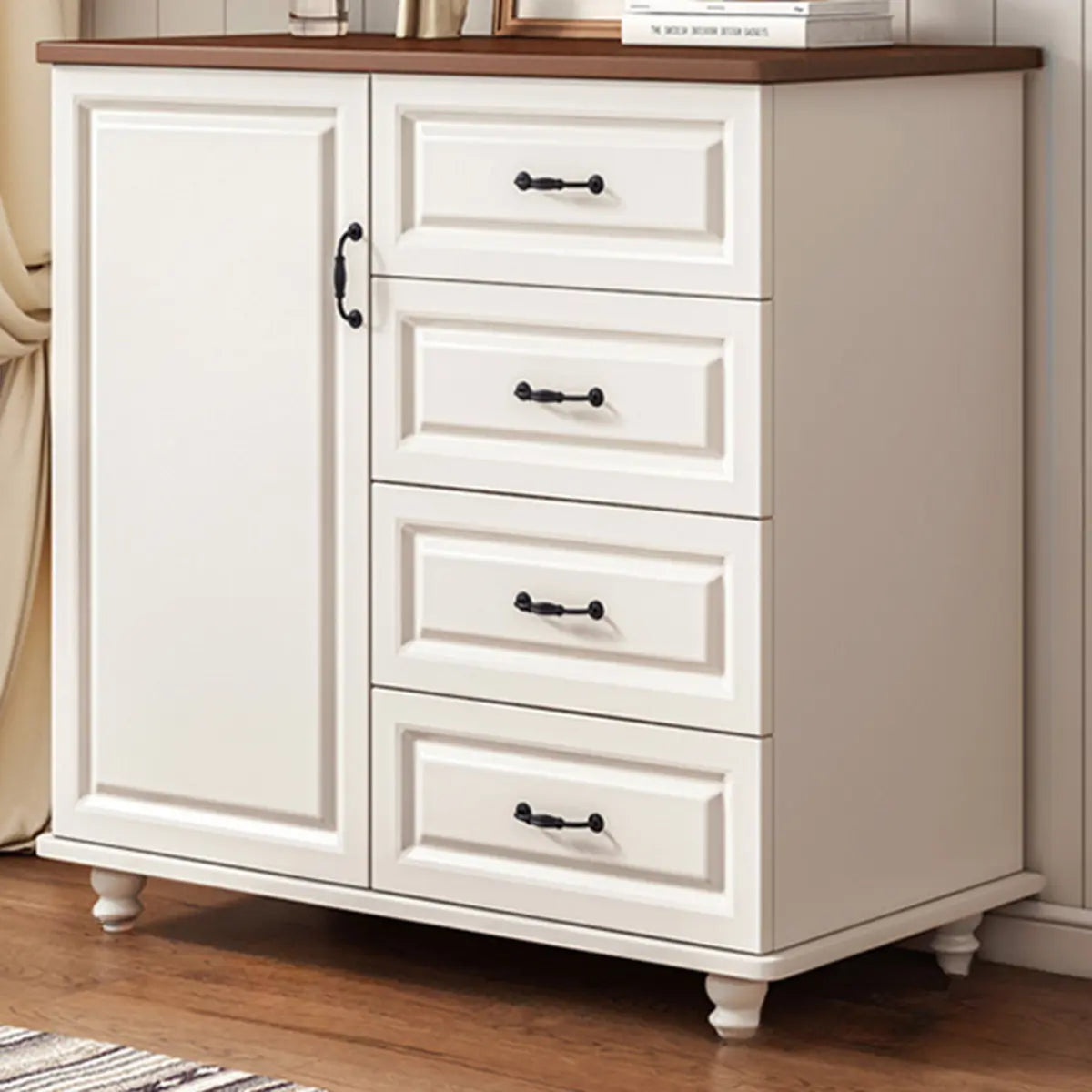 Freestanding Wood Slab White Buffet — White
