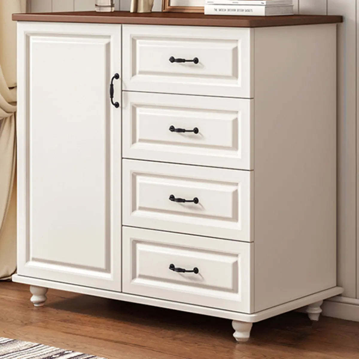 Freestanding Wood Slab White Buffet — White