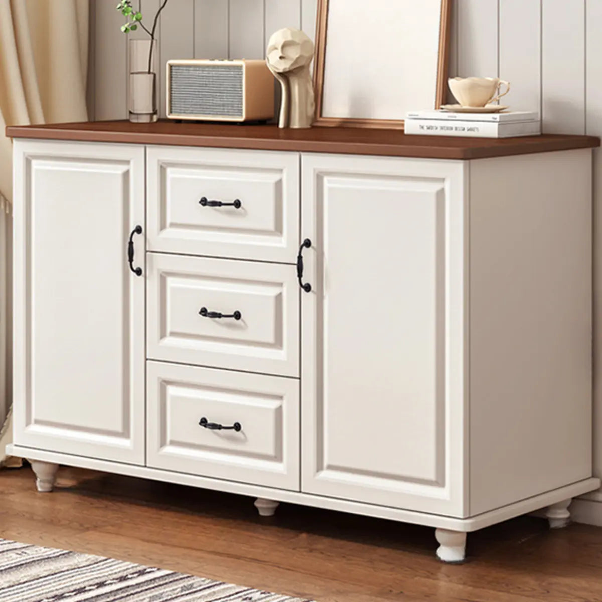 Freestanding Wood Slab White Buffet — White